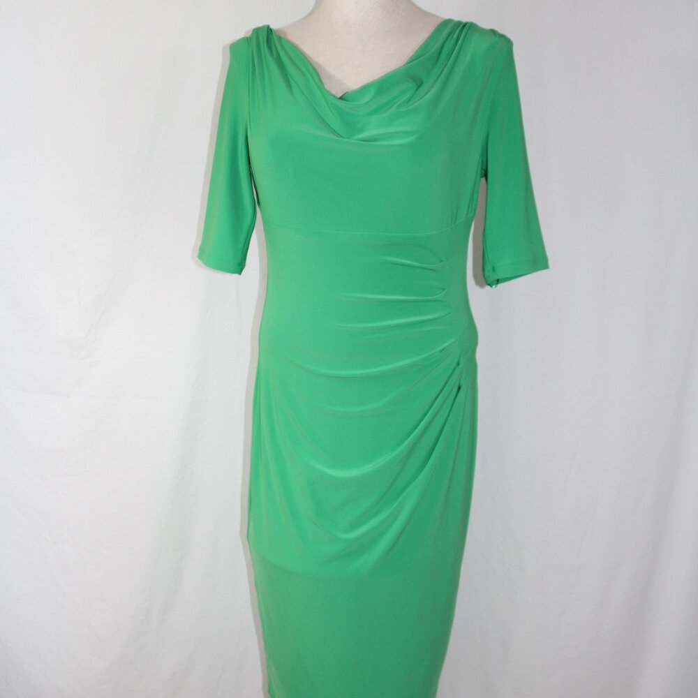 Lauren Ralph Lauren Women's Green Dress Ruched Faux Wrap Sheath Size 6